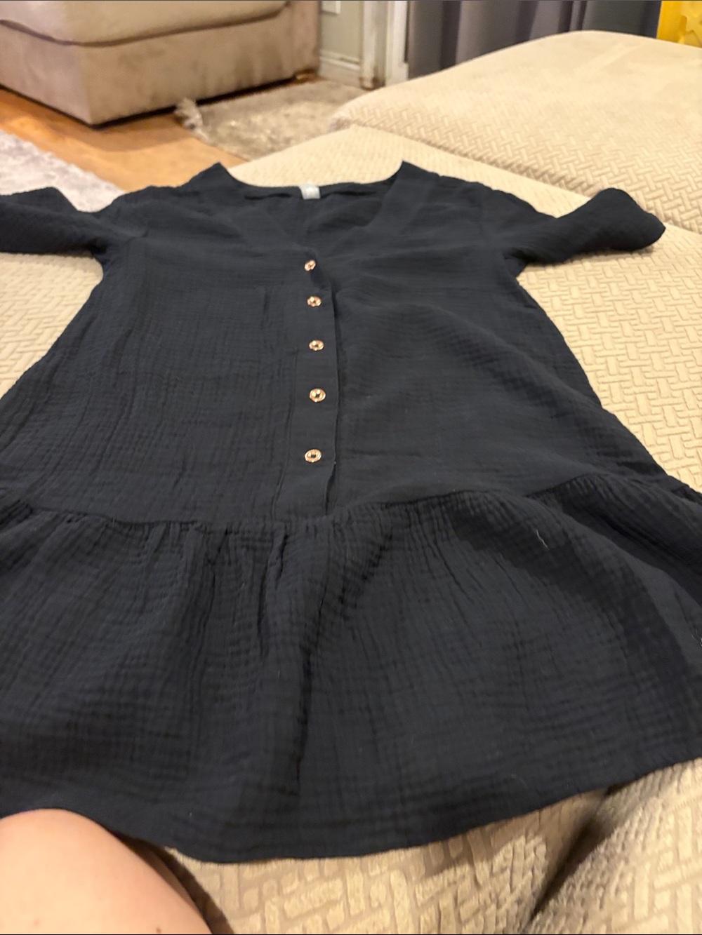 Raisins Navy Button-Front Ruffle Hem Mini Dress